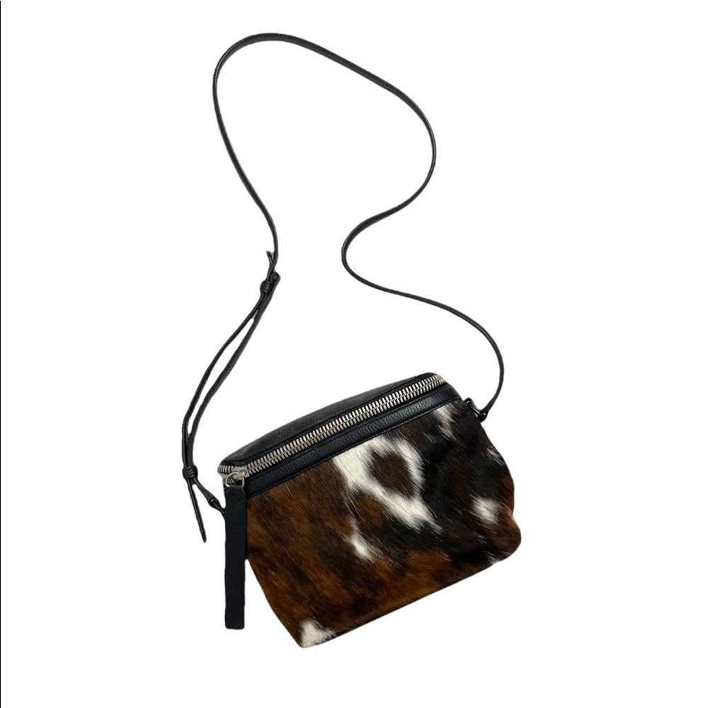 SOLD kara black pebbled leather + calf hair stowaway crossbody bag